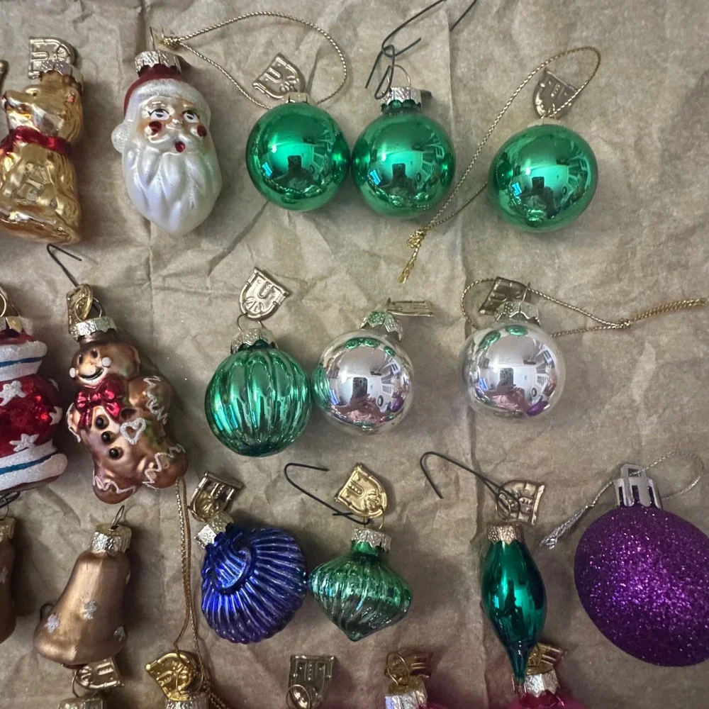 Vintage Style Mini Glass Christmas Ornaments Lot Santa Snowman Baubles 33pc lot